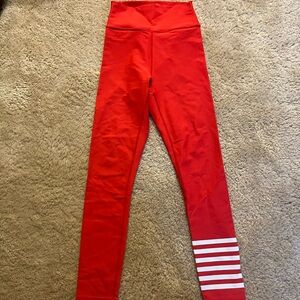 Addison Bay Vibrant Red Leggings with White Stripes - size XS